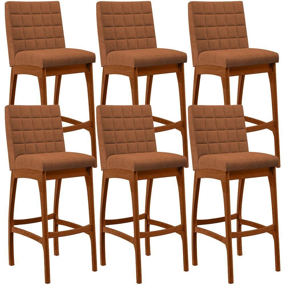 Kit 06 Banquetas Alta Para Cozinha Sala De Jantar Fixa Mila L02 Bouclê Terracota - Lyam Decor - 1