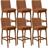 Kit 06 Banquetas Alta Para Cozinha Sala De Jantar Fixa Mila L02 Bouclê Terracota - Lyam Decor - 1