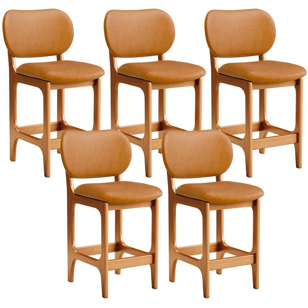 Kit 05 Banquetas Baixa Bar Cozinha E Sala De Jantar Fixa Betta L02 Imbuia Couríssimo Whisky - 1
