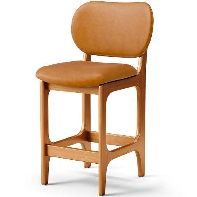 Kit 05 Banquetas Baixa Betta L02 Assento Courino Base Fixa Encosto Altura 65 cm Imbuia