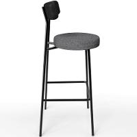 Kit 06 Banquetas Alta Cozinha Sala Jantar Milão L02 Couríssimo Preto Linho Cinza Escuro - Lyam Decor