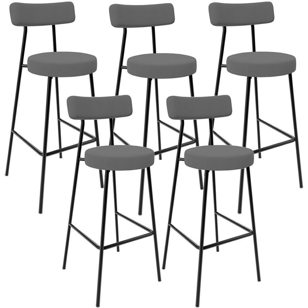 Kit 05 Banquetas Altas Cozinha Bar Sala De Jantar Em Aço Milão L02 Suede Cinza - Lyam Decor - 1