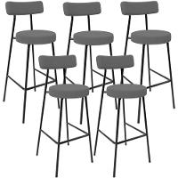 Kit 05 Banquetas Altas Cozinha Bar Sala De Jantar Em Aço Milão L02 Suede Cinza - Lyam Decor - 1