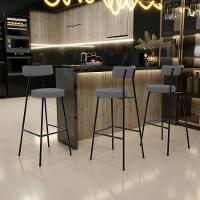 Kit 05 Banquetas Altas Cozinha Bar Sala De Jantar Em Aço Milão L02 Suede Cinza - Lyam Decor - 5