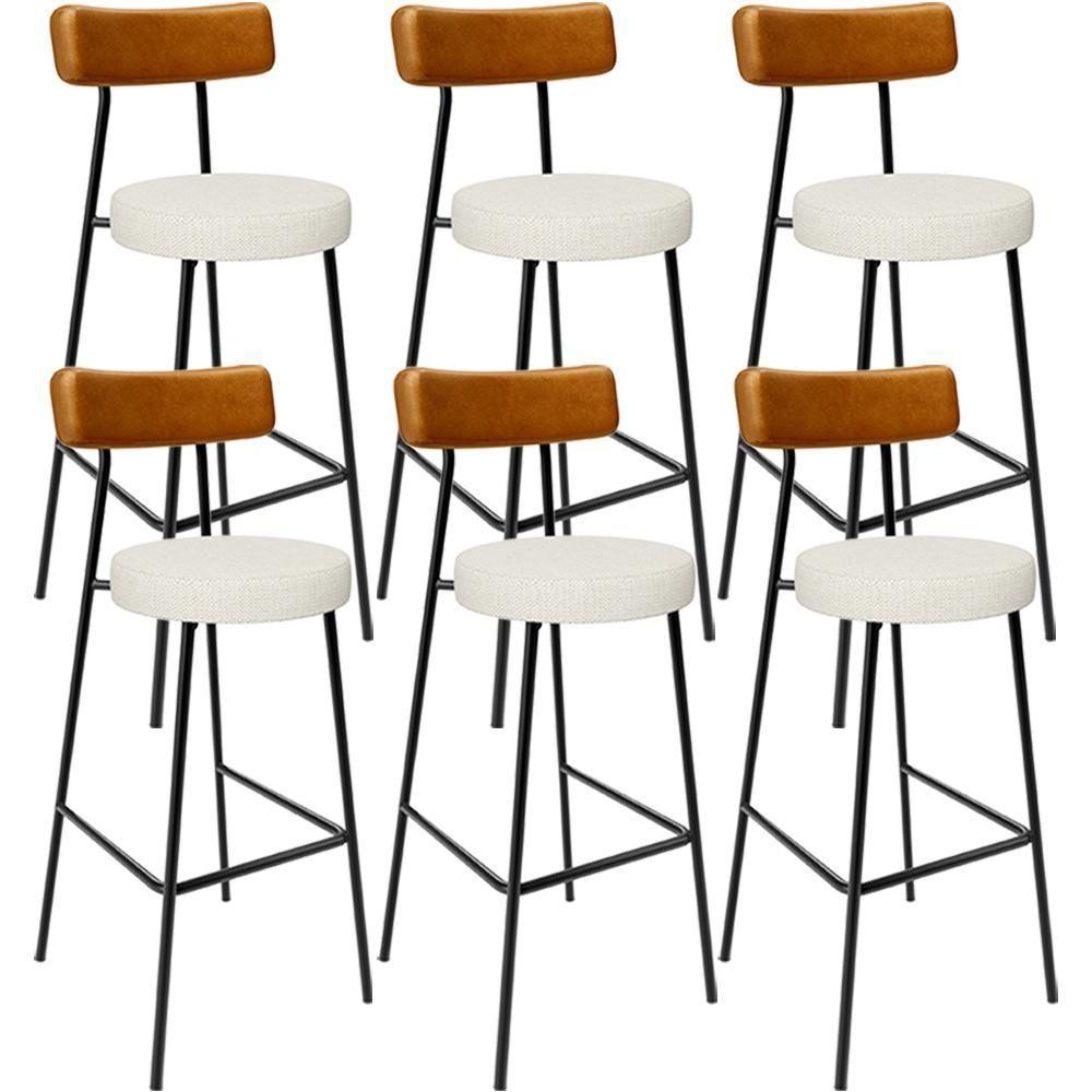 Kit 06 Banquetas Alta Cozinha Sala Jantar Milão L02 Couríssimo Whisky Linho Champagne - Lyam Decor - 1