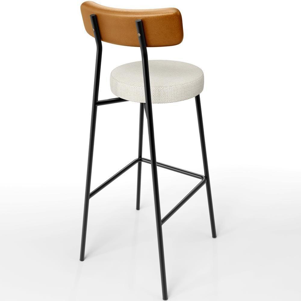 Kit 06 Banquetas Alta Cozinha Sala Jantar Milão L02 Couríssimo Whisky Linho Champagne - Lyam Decor - 2