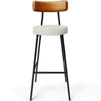 Kit 06 Banquetas Alta Cozinha Sala Jantar Milão L02 Couríssimo Whisky Linho Champagne - Lyam Decor - 5