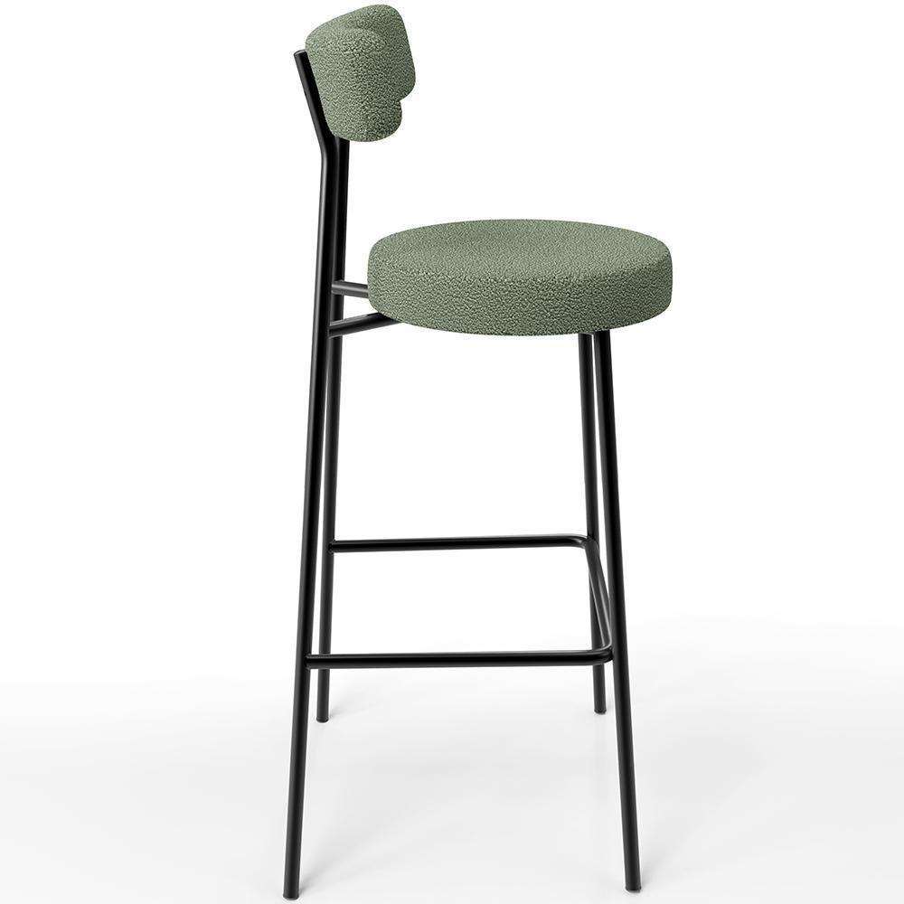 Kit 03 Banquetas Alta Bar Cozinha Sala De Jantar Estrutura Em Aço Milão L02 Bouclê Oliva - 2