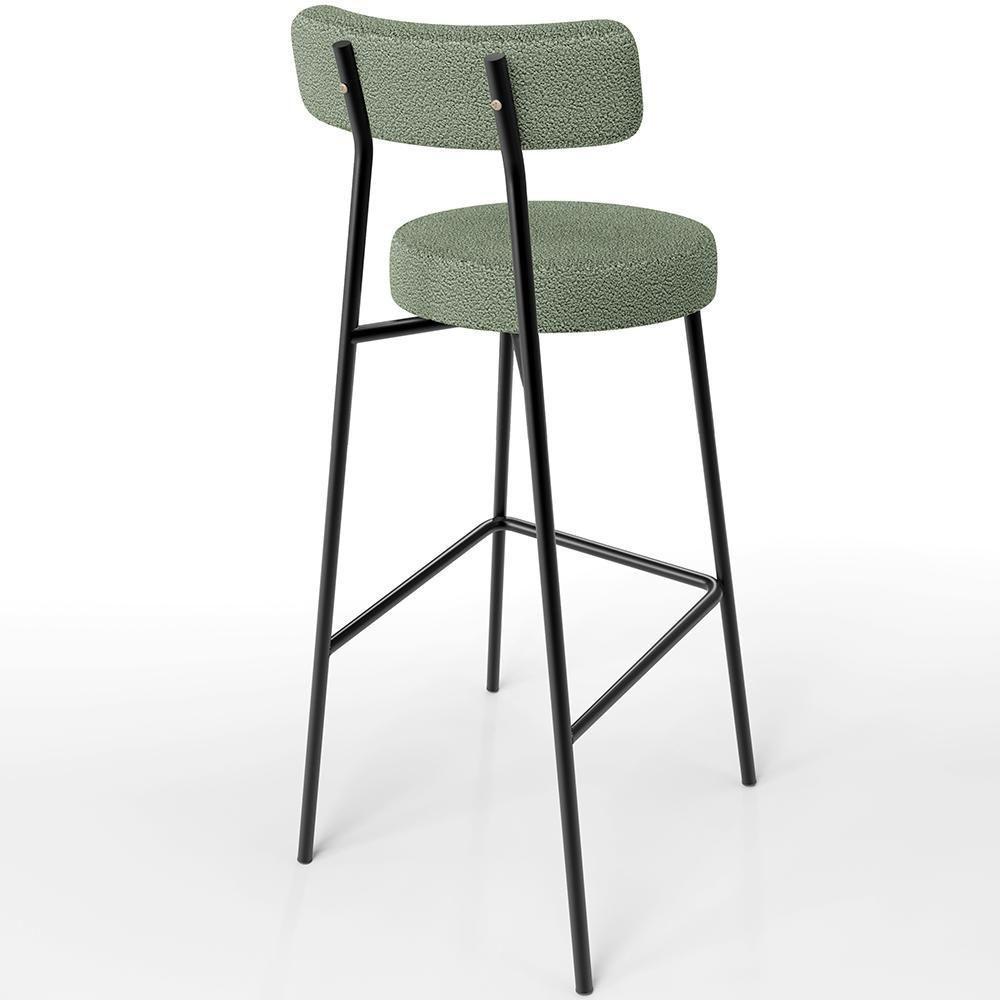 Kit 03 Banquetas Alta Bar Cozinha Sala De Jantar Estrutura Em Aço Milão L02 Bouclê Oliva - 3