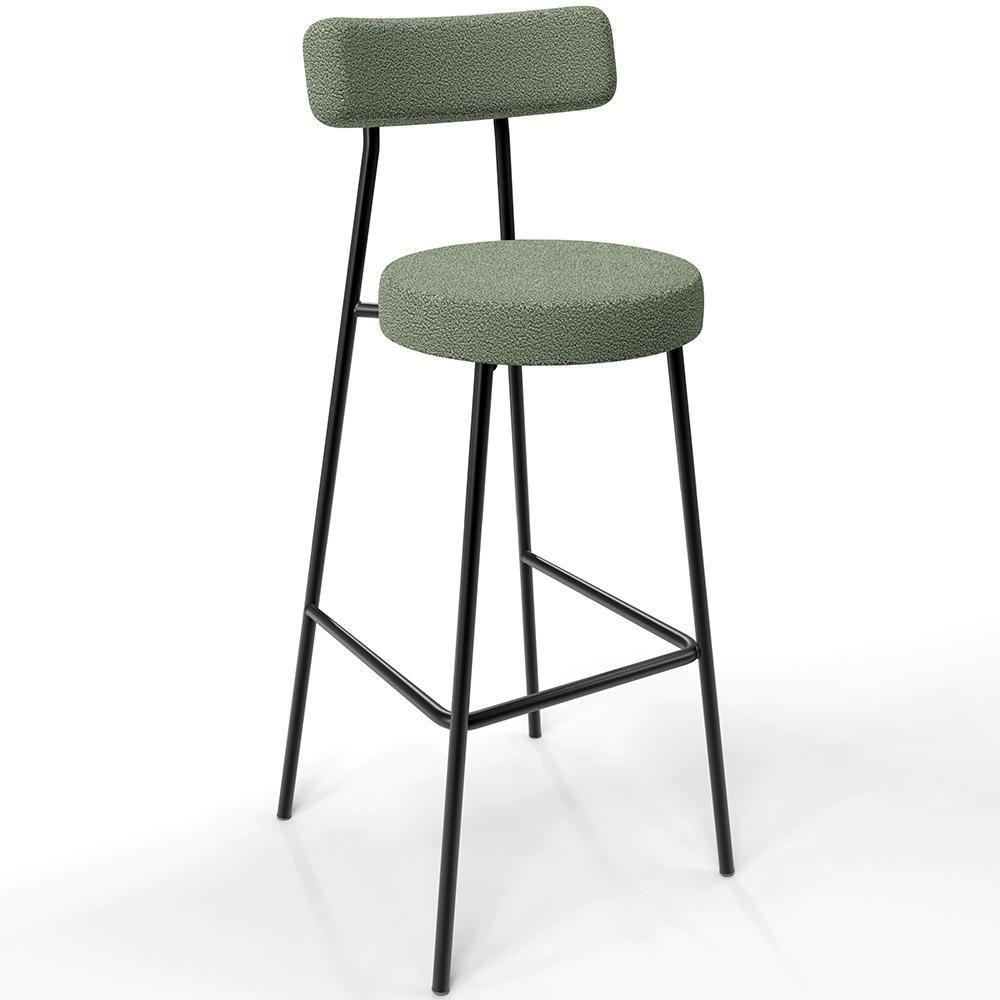 Kit 03 Banquetas Alta Bar Cozinha Sala De Jantar Estrutura Em Aço Milão L02 Bouclê Oliva - 7