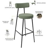 Kit 03 Banquetas Alta Bar Cozinha Sala De Jantar Estrutura Em Aço Milão L02 Bouclê Oliva - 6