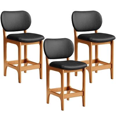 Kit 03 Banquetas Baixa Bar Cozinha E Sala De Jantar Fixa Betta L02 Imbuia Couríssimo Preto