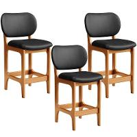 Kit 03 Banquetas Baixa Bar Cozinha E Sala De Jantar Fixa Betta L02 Imbuia Couríssimo Preto - 1
