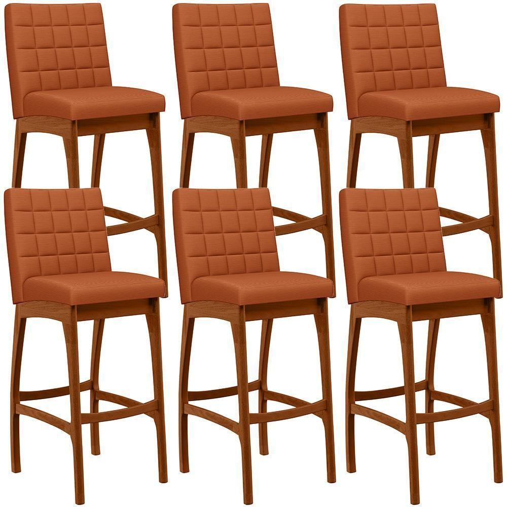Kit 06 Banquetas Altas Para Cozinha Sala De Jantar Fixa Mila L02 Tecido Terracota - Lyam Decor - 1