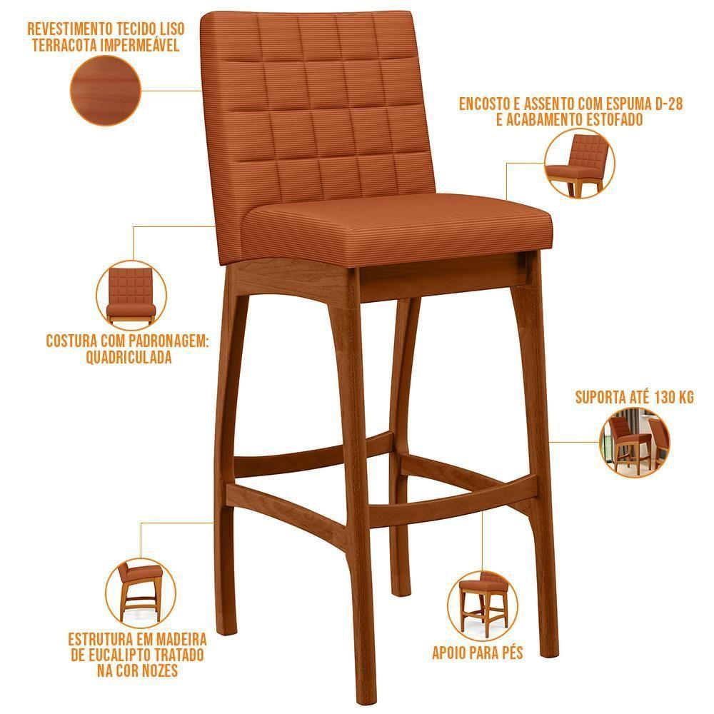 Kit 06 Banquetas Altas Para Cozinha Sala De Jantar Fixa Mila L02 Tecido Terracota - Lyam Decor - 2