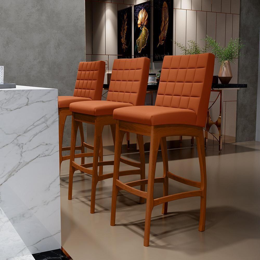 Kit 06 Banquetas Altas Para Cozinha Sala De Jantar Fixa Mila L02 Tecido Terracota - Lyam Decor - 6