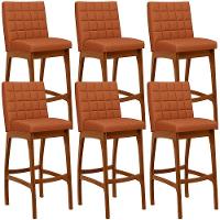 Kit 06 Banquetas Altas Para Cozinha Sala De Jantar Fixa Mila L02 Tecido Terracota - Lyam Decor - 1