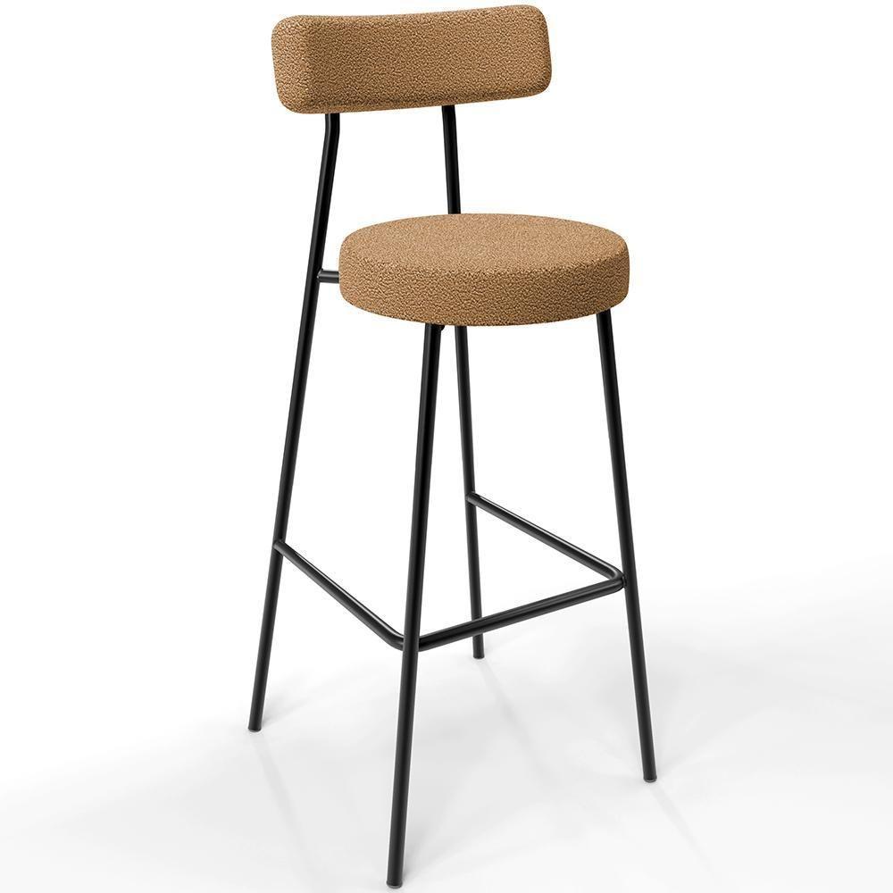 Kit 04 Banquetas Alta Bar Cozinha Sala De Jantar Estrutura Em Aço Milão L02 Bouclê Mostarda - 7