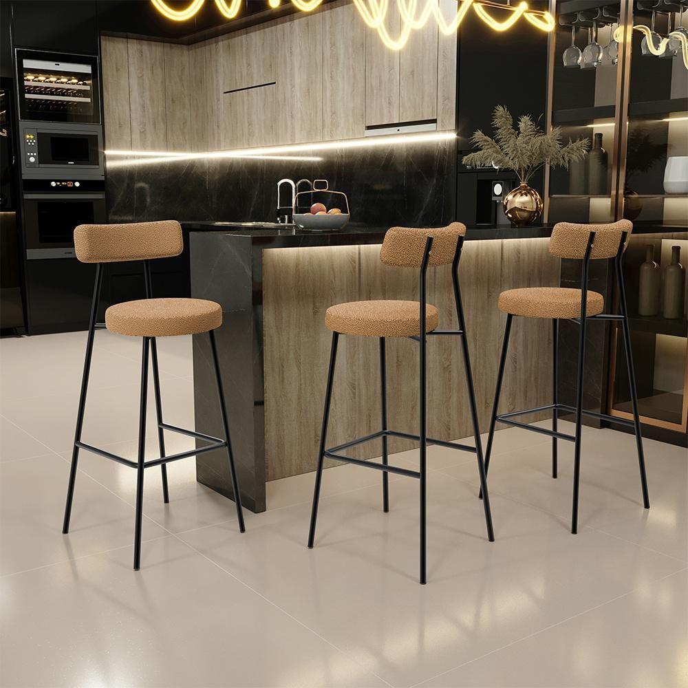 Kit 04 Banquetas Alta Bar Cozinha Sala De Jantar Estrutura Em Aço Milão L02 Bouclê Mostarda - 8