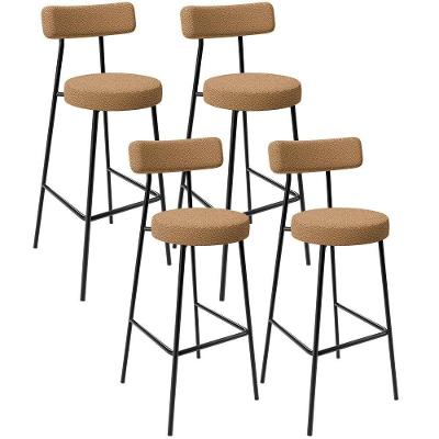 Kit 04 Banquetas Alta Bar Cozinha Sala De Jantar Estrutura Em Aço Milão L02 Bouclê Mostarda