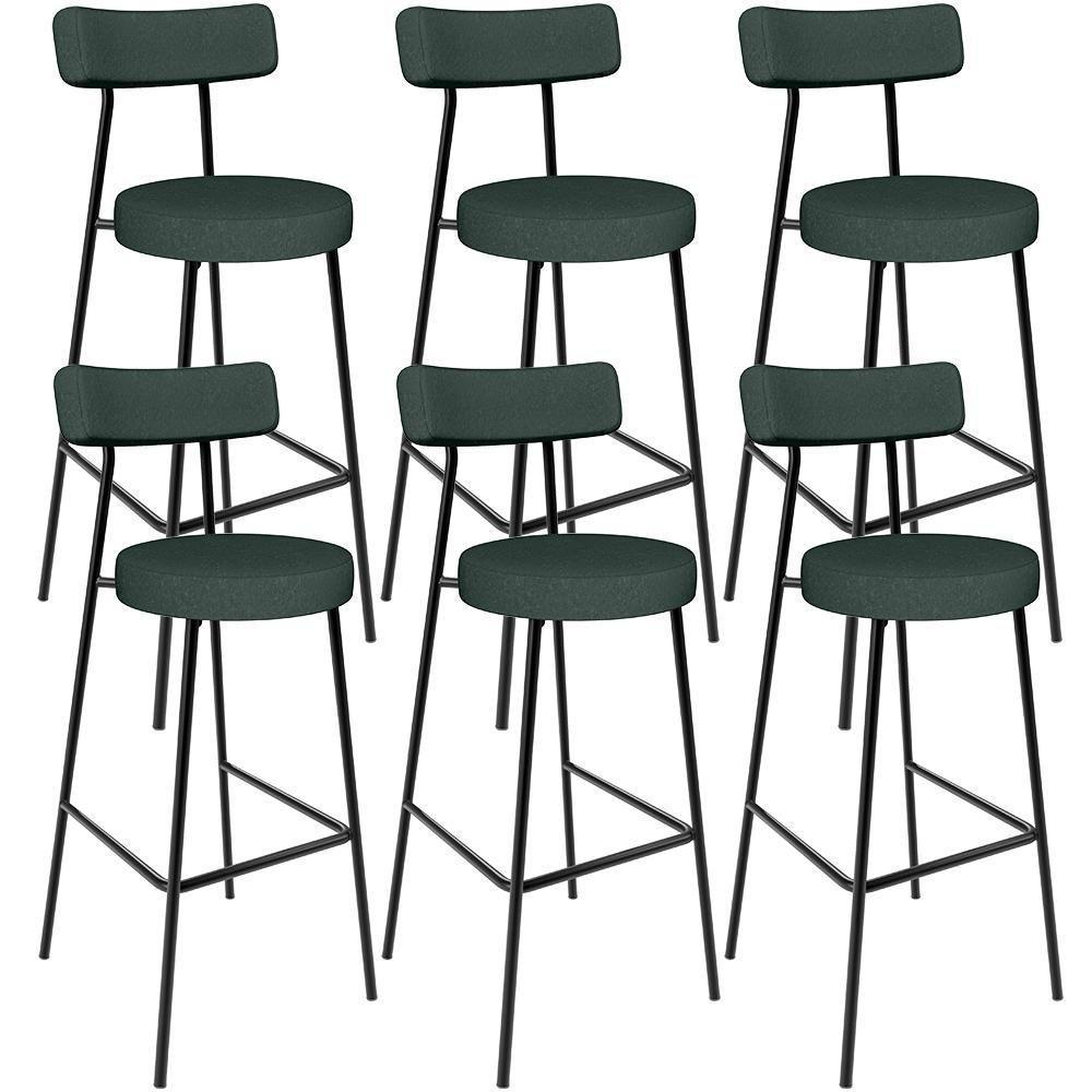 Kit 06 Banquetas Alta Cozinha Bar Sala De Jantar Em Aço Milão L02 Linho Verde Musgo - Lyam Decor - 1