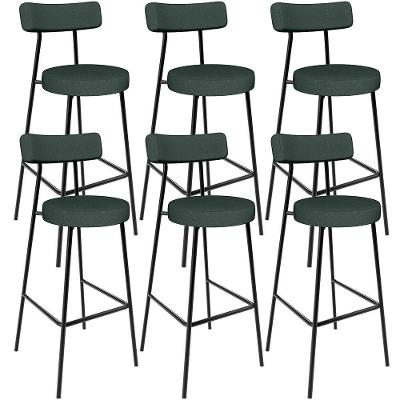 Kit 06 Banquetas Alta Cozinha Bar Sala De Jantar Em Aço Milão L02 Linho Verde Musgo - Lyam Decor