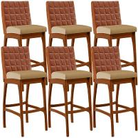 Kit 06 Banquetas Altas Mila Camel Linho Bege Escuro - 1