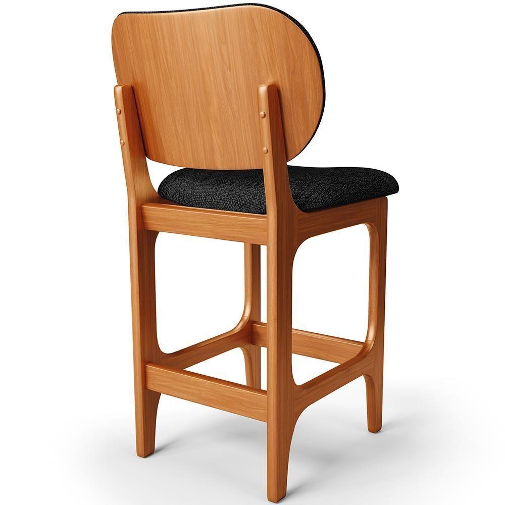 Kit 03 Banquetas Baixa Bar Cozinha E Sala De Jantar Fixa Betta L02 Imbuia Linho Chumbo - 2