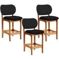 Kit 03 Banquetas Baixa Bar Cozinha E Sala De Jantar Fixa Betta L02 Imbuia Linho Chumbo - 1