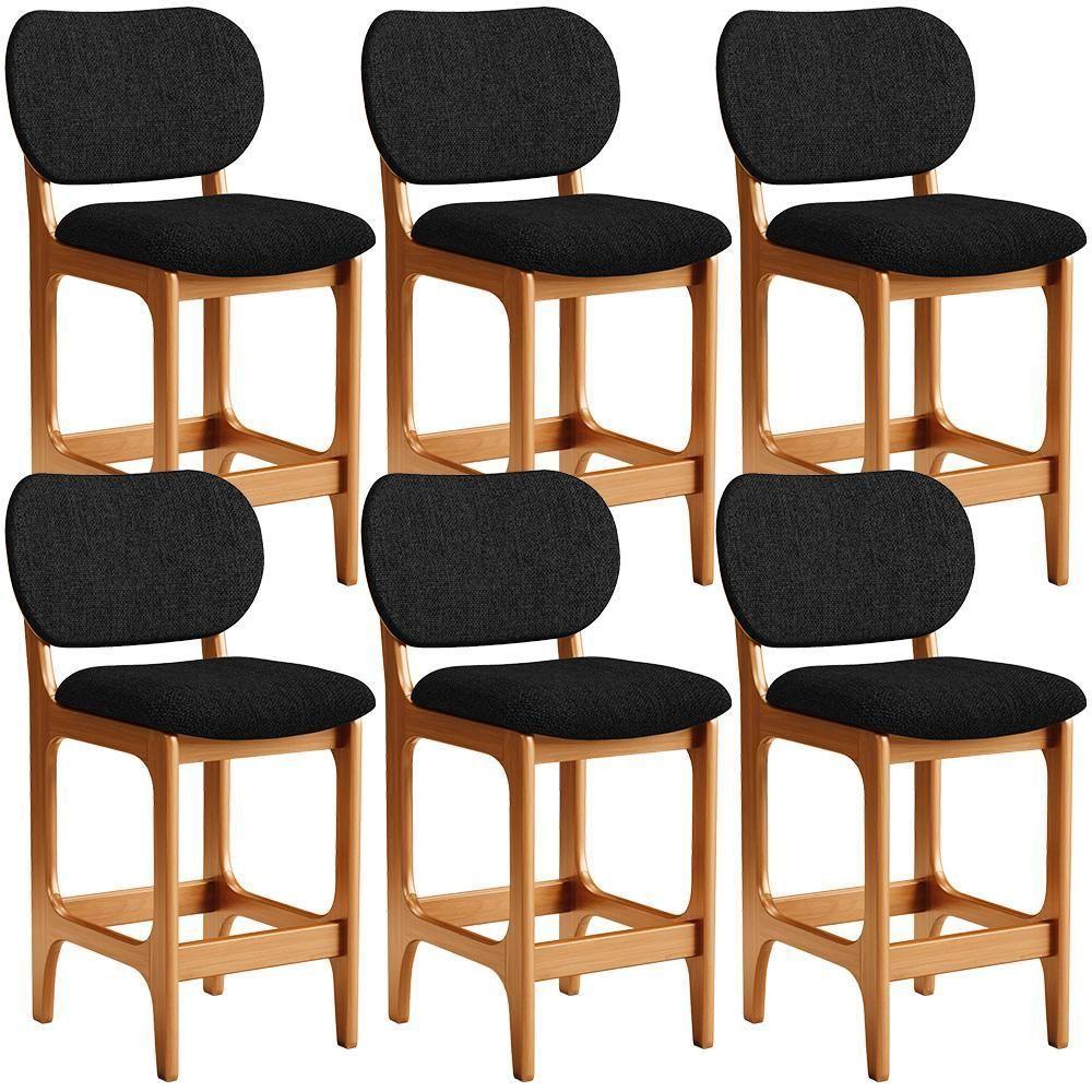 Kit 06 Banquetas Baixa Bar Cozinha E Sala De Jantar Fixa Betta L02 Imbuia Linho Chumbo - Lyam Decor - 1