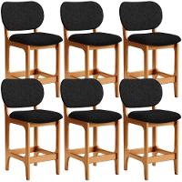 Kit 06 Banquetas Baixa Bar Cozinha E Sala De Jantar Fixa Betta L02 Imbuia Linho Chumbo - Lyam Decor - 1