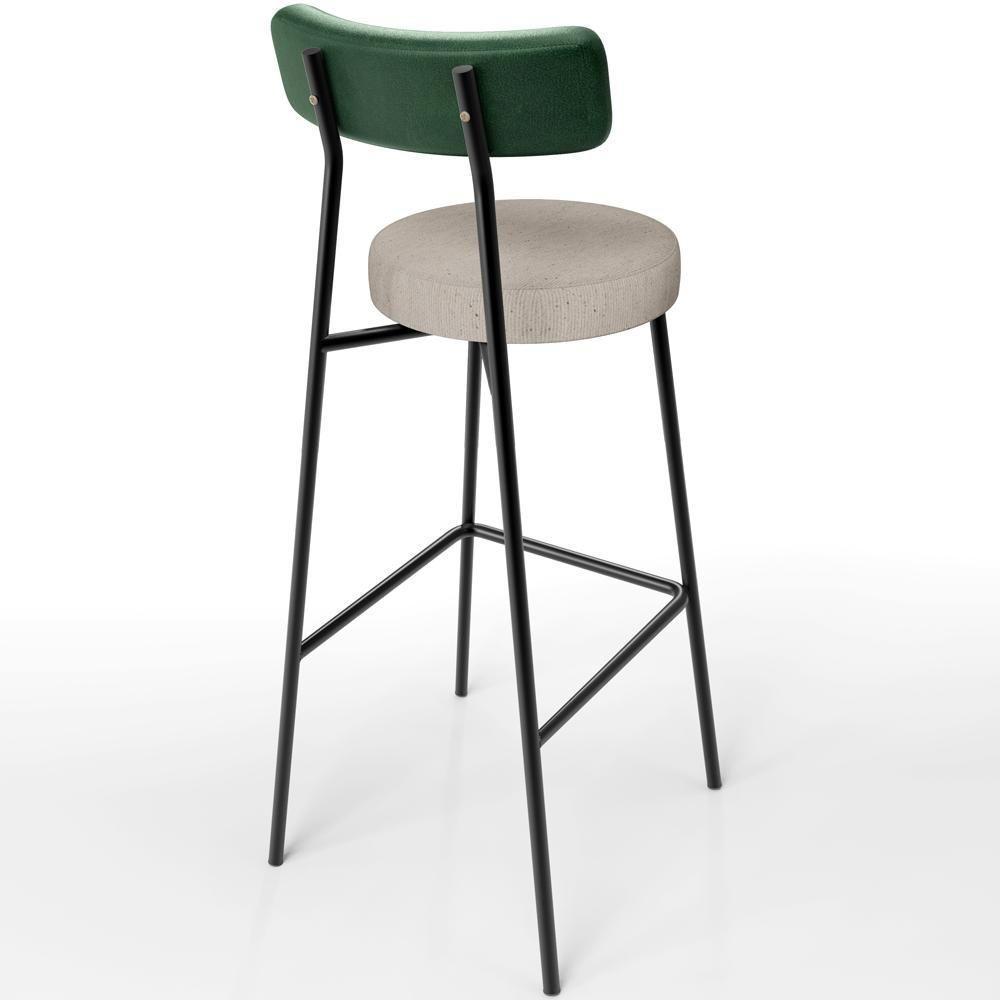 Kit 06 Banquetas Alta Bar Cozinha Sala Jantar Milão L02 Facto Verde Musgo Linho Bege - Lyam Decor - 6