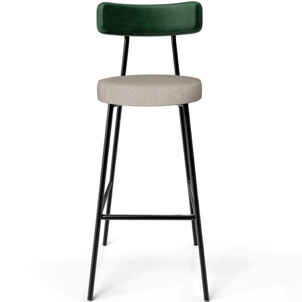 Kit 06 Banquetas Alta Bar Cozinha Sala Jantar Milão L02 Facto Verde Musgo Linho Bege - Lyam Decor - 8