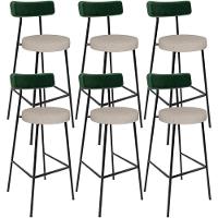 Kit 06 Banquetas Alta Bar Cozinha Sala Jantar Milão L02 Facto Verde Musgo Linho Bege - Lyam Decor - 1