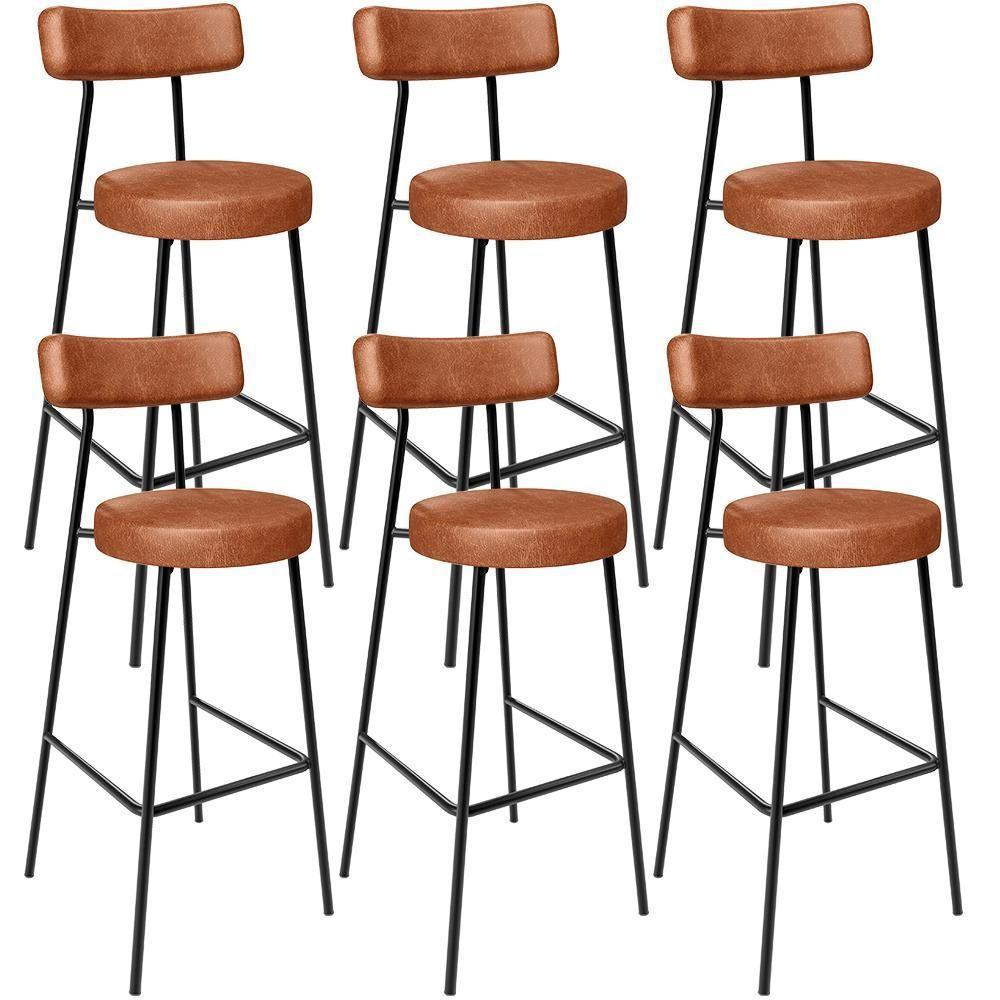 Kit 06 Banquetas Altas Cozinha Bar Sala De Jantar Em Aço Milão L02 Couríssimo Camel - Lyam Decor - 1
