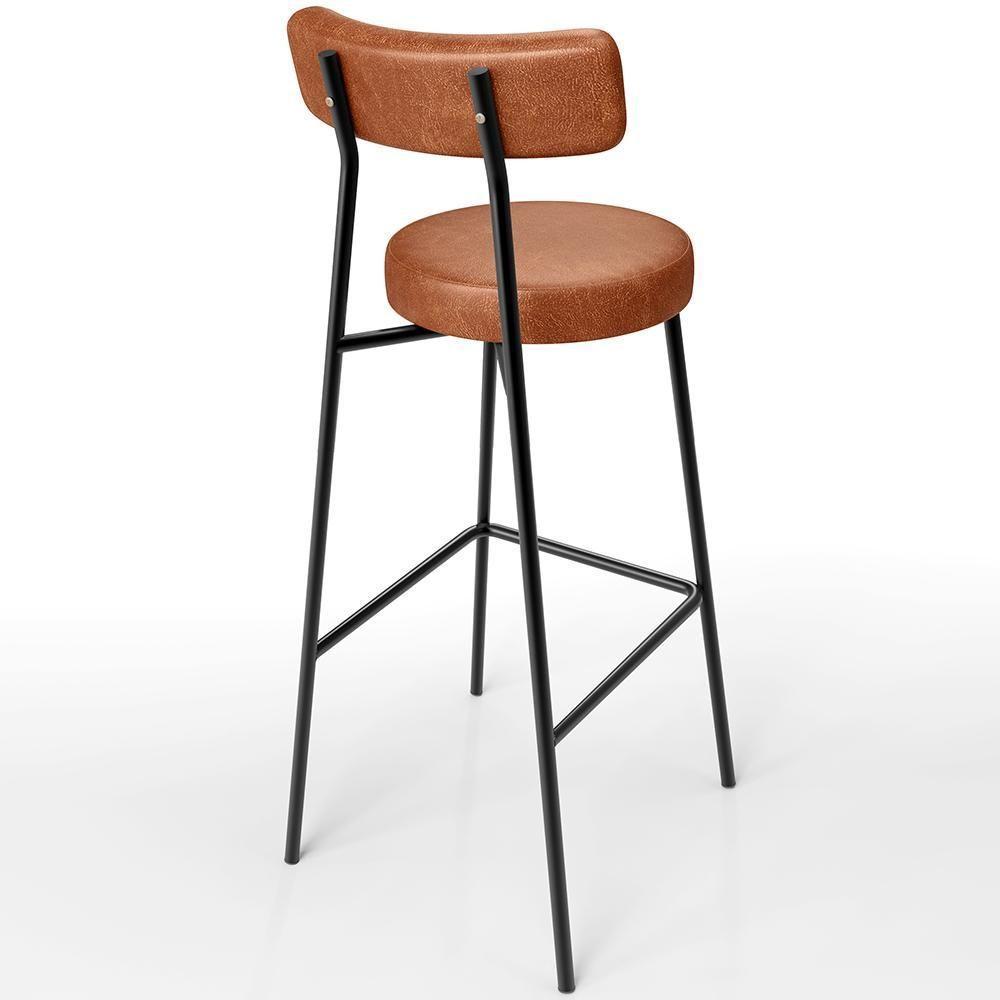 Kit 06 Banquetas Altas Cozinha Bar Sala De Jantar Em Aço Milão L02 Couríssimo Camel - Lyam Decor - 2