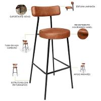 Kit 06 Banquetas Altas Cozinha Bar Sala De Jantar Em Aço Milão L02 Couríssimo Camel - Lyam Decor - 5