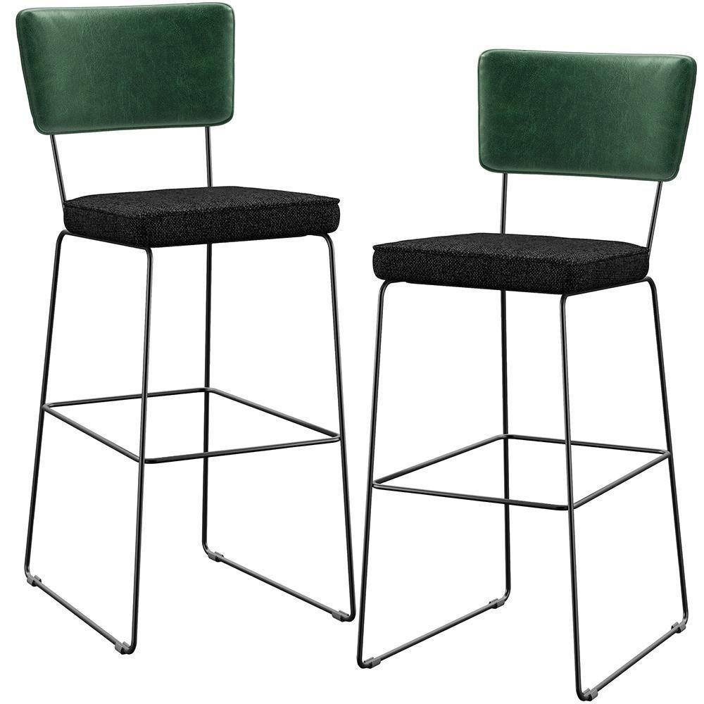 Kit 02 Banquetas Altas Facto Verde Musgo Linho Chumbo - 1