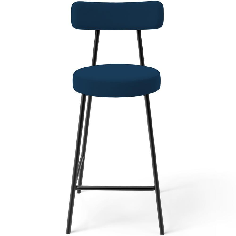 Kit 06 Banquetas Baixa Bar Cozinha Sala De Jantar Em Aço Milão L02 Suede Azul Marinho - Lyam Decor - 4