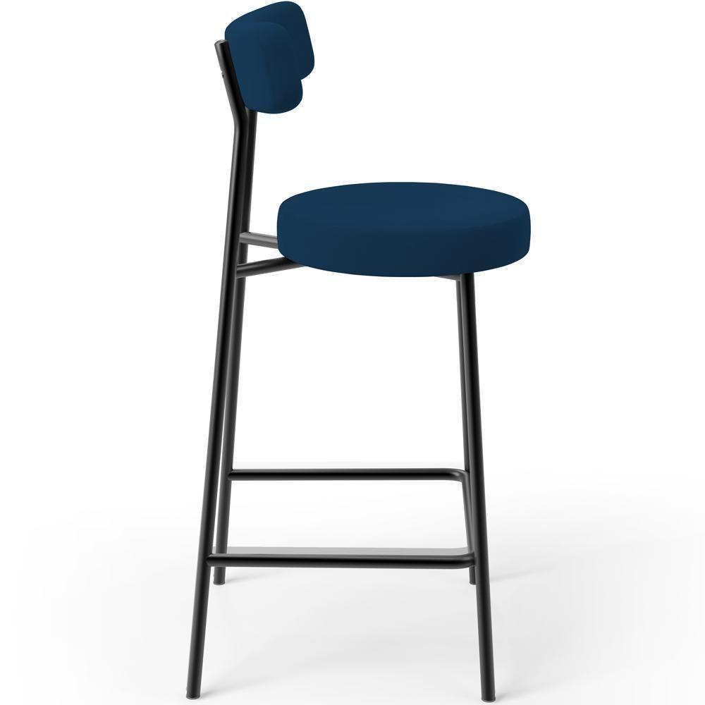 Kit 06 Banquetas Baixa Bar Cozinha Sala De Jantar Em Aço Milão L02 Suede Azul Marinho - Lyam Decor - 7