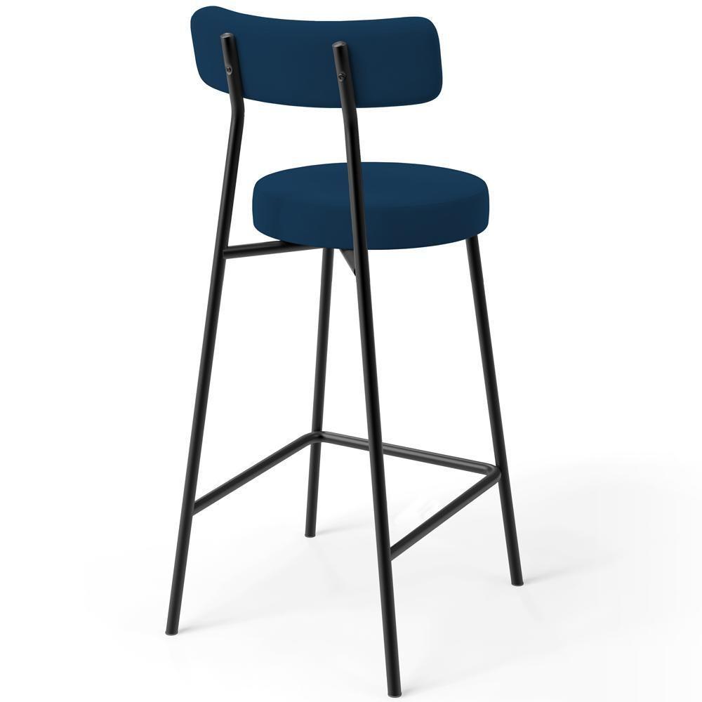 Kit 06 Banquetas Baixa Bar Cozinha Sala De Jantar Em Aço Milão L02 Suede Azul Marinho - Lyam Decor - 8