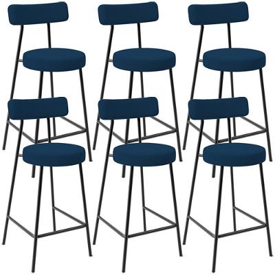 Kit 06 Banquetas Baixa Bar Cozinha Sala De Jantar Em Aço Milão L02 Suede Azul Marinho - Lyam Decor