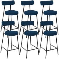 Kit 06 Banquetas Baixa Bar Cozinha Sala De Jantar Em Aço Milão L02 Suede Azul Marinho - Lyam Decor - 1
