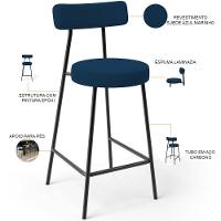 Kit 06 Banquetas Baixa Bar Cozinha Sala De Jantar Em Aço Milão L02 Suede Azul Marinho - Lyam Decor - 2