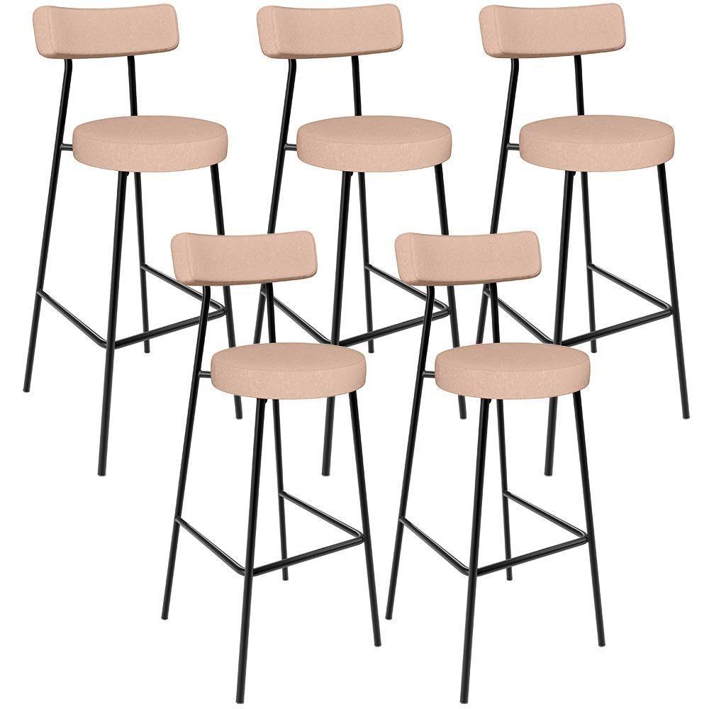 Kit 05 Banquetas Altas Cozinha Bar Sala De Jantar Em Aço Milão L02 Linho Rosê - Lyam Decor - 1