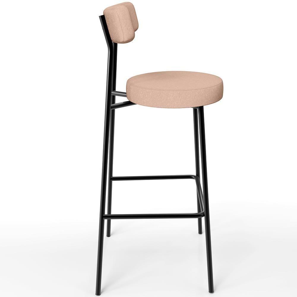 Kit 05 Banquetas Altas Cozinha Bar Sala De Jantar Em Aço Milão L02 Linho Rosê - Lyam Decor - 6