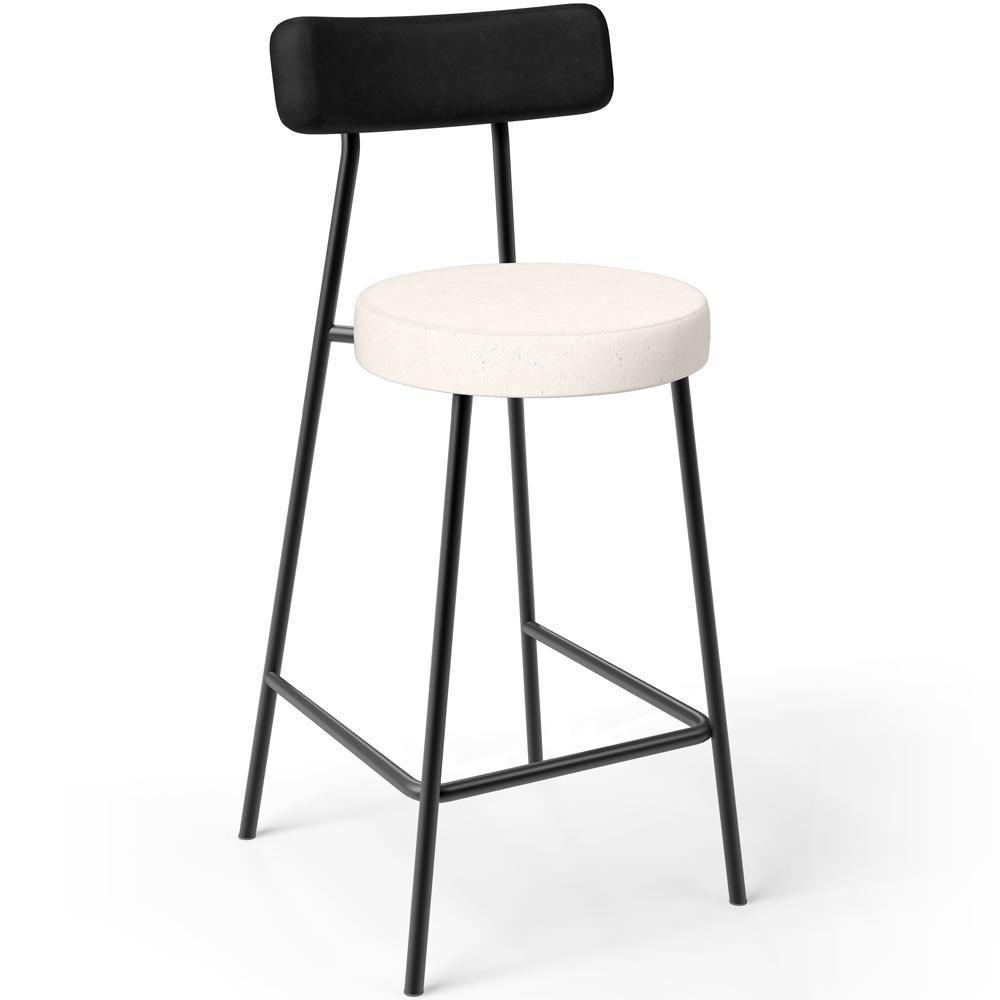 Kit 05 Banquetas Baixa Cozinha Sala Jantar Bancada Milão L02 Couríssimo Preto Linho Cru - Lyam Decor - 3