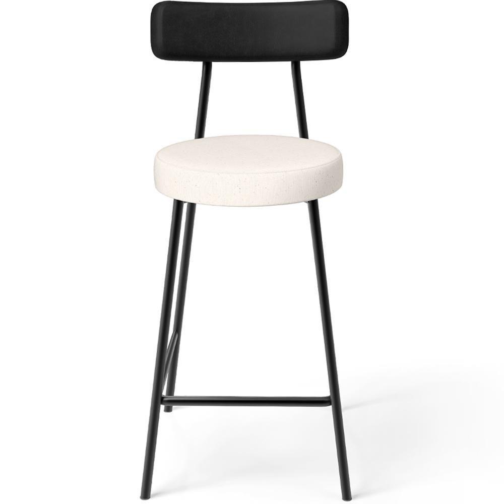 Kit 05 Banquetas Baixa Cozinha Sala Jantar Bancada Milão L02 Couríssimo Preto Linho Cru - Lyam Decor - 8