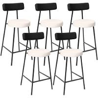 Kit 05 Banquetas Baixa Cozinha Sala Jantar Bancada Milão L02 Couríssimo Preto Linho Cru - Lyam Decor - 1