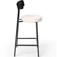 Kit 05 Banquetas Baixa Cozinha Sala Jantar Bancada Milão L02 Couríssimo Preto Linho Cru - Lyam Decor - 5